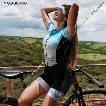 2023 Kadın Moda Mavi Triatlon Bisiklet Jersey Giysileri Skinsuits Setleri 20D Jel Pedi Macaquinho Ciclismo Feminino Tulum Kitleri