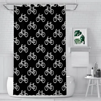 Beyaz Duş Perdeleri Bisiklet Bisiklet Bisiklet Su Geçirmez Kumaş FunnyBathroom Dekor Kanca ile Ev Aksesuarları