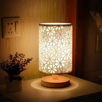 Gece Lambası Yumuşak Aydınlatma Kısılabilir Titreşimsiz LED Okuma Lambası Ahşap Taban Dekoratif Göz Koruması Yatak Odası Komidin Lambası