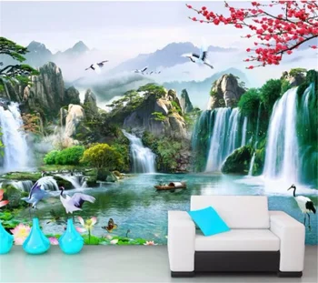 wellyu Özelleştirilmiş büyük ölçekli duvar resimleri güzel nehirler akan su zenginliği Çin TV arka plan duvar kağıdı