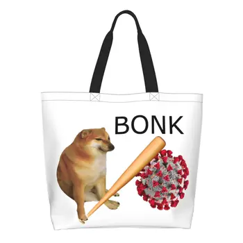Moda Shiba Inu Köpek Cheems Bonk Meme alışveriş çantası Kullanımlık Bakkal Tuval Shopper omuzdan askili çanta
