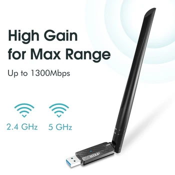 USB WiFi adaptörü masaüstü bilgisayar 1300Mbps USB 3.0 WiFi Çift Bant Ağ Adaptörü ile 2.4 GHz / 5.8 GHz Yüksek kazançlı anten MU-MIM