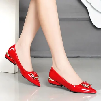 Kadın Moda Tatlı Hafif Şarap Kırmızı Bahar Kayma Kare Topuk Ayakkabı Bayan Serin Konfor Şık Pompaları Zapatos De Mujer F20