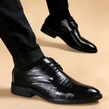 Oymak Erkek deri ayakkabı Yaz İş erkek Resmi ayakkabı Nefes Siyah erkek deri ayakkabı