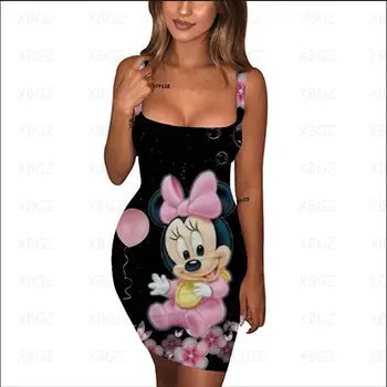 Kadın yaz elbisesi Slim Fit Minnie Mouse Elbiseler 2022 En Seksi Disney Karikatür Mickey Sıkı Baskı Kolsuz Moda Sling 5XL