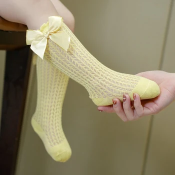 Yaz Kore Bebek Pamuk Yay Beyaz Örgü Çorap İspanyol Tarzı Prenses Sevimli Dantel Diz Yüksek Uzun Çorap Yenidoğan Bebek Kız