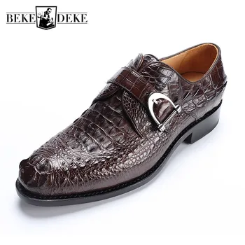 Marka Iş Resmi 100 % Timsah Deri ayakkabı Erkekler Klasik Sivri Burun Kahverengi Elbise Ofis Ayakkabı Parti Düğün Adam Ayakkabı