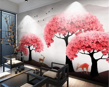 beibehang Yeni Çince karakter 3d duvar kağıdı Elk fantezi ağacı orman şeftali kuş arka plan Çin tarzı duvar kağıtları ev dekor