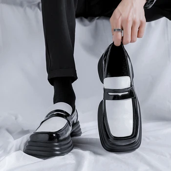 Erkek Siyah Sonbahar Küçük deri ayakkabı Yeni Moda Platformu Trend Çok Yönlü Japonya Kore İş rahat ayakkabılar Takım Elbise erkek ayakkabıları