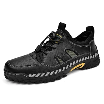 Erkekler Hafif Nefes Düz tasarım ayakkabı rahat ayakkabılar Yürüyüş Yürüyüş sneaker Deri erkek Eğlence Yürüyüş Ayakkabıları