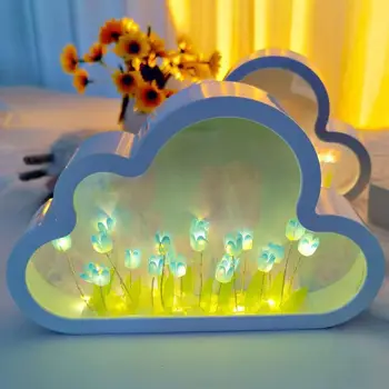 DIY Bulut Lale Ayna Küçük Gece Lambası Romantik masa lambası Yaratıcı Hediye doğum günü hediyesi Başucu Yatak Odası Dekorasyon Gece Lambası
