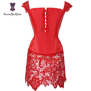 903 # Moda tasarım artı boyutu dantel omuz sapanlar Intimated kadınlar büstiyer vücut shaperwear seksi kırmızı deri korse elbise