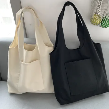 Kadın Alışveriş omuzdan askili çanta Bayanlar Kullanımlık Eko Katlanabilir Süpermarket Çanta Sokak Stili Öğrenci Estetik Depolama keten çantalar