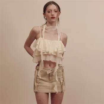 Kadın Giyim Üst 2023 İlkbahar Yaz Yeni Moda Düz Renk İnce Askı Seksi Backless Yelek Örgü Tatlı Üst kadınlar için