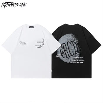 Yaz Pamuk Gevşek Rahat T Shirt Çift Kısa Kollu Pamuklu Baskı Grafik Büyük Boy Hip Hop Streetwear Yüksek Sokak Erkek Üstleri