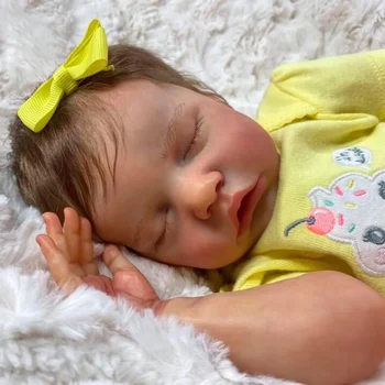45CM Yeniden Doğmuş Bebek Yenidoğan Bebek İkizler Tatlı Premium Bebek Kız Sarı Elbise Detaylı El Boyama Gerçek Yumuşak Dokunmatik Bebek