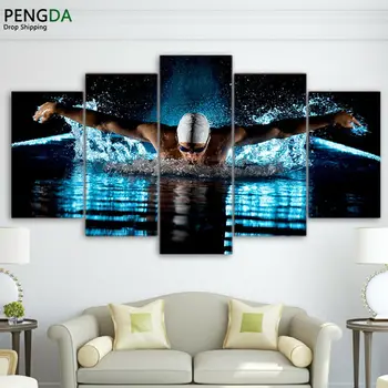Phelps Kelebek İnme Yüzme Olimpiyat 5 Panel Tuval Baskı Duvar Sanatı HD Baskı Resimleri Posteri Ev Dekor Yok Çerçeveli 5 parça