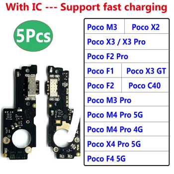 5 Adet,USB Şarj Portu Bağlayıcı Kurulu Flex İçin Microp İle Xiaomi Poco C40 X2 F2 X3 X4 M4 Pro 4G GT F3 F1 F4 5G hızlı şarj