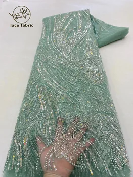 Lüks Afrika Boncuk Dantel Kumaş 2023 Yüksek Kalite Tül Damat Dantel Fransız Boncuklu Pullu Dantel Kumaş Nigeiran düğün elbisesi