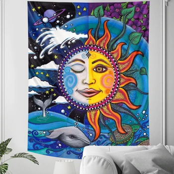 Güneş mandala psychedelic sahne ev dekorasyon goblen bohemian duvar asılı yatak odası duvar dekorasyon arka plan bez yoga mat