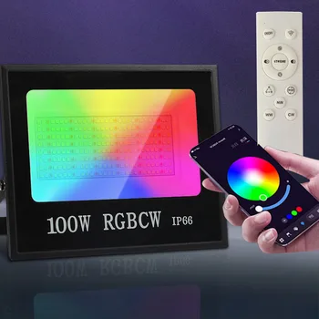 30W 100W RGBCW projektör Akıllı App Kontrollü Led Projektör Uzaktan Kumanda İle Duvar Yıkama Lambası Parti Sahne Peyzaj Spot