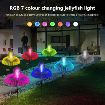1/2 adet Fiber optik Peyzaj Lambası 7 Renk Değiştiren Güneş Denizanası zemin fişi ışık IP65 su geçirmez 600mAh Bahçe Veranda Dekor