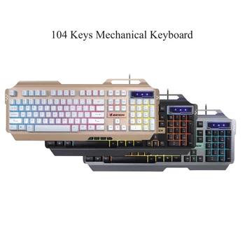 Sanayi K909 104 Tuşları Metal Panel Mekanik Klavye Gökkuşağı Arkadan Aydınlatmalı Tam Boy oyun bilgisayarı Klavye