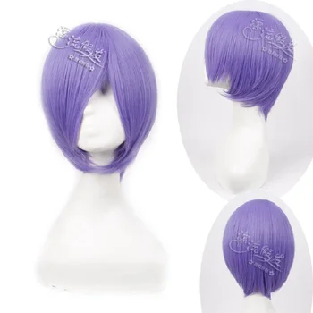 Anime Sentetik peruk kısa bob düz saç kesilebilir patlama mor cosplay peruk kadınlar için kısa peruk koyu mor