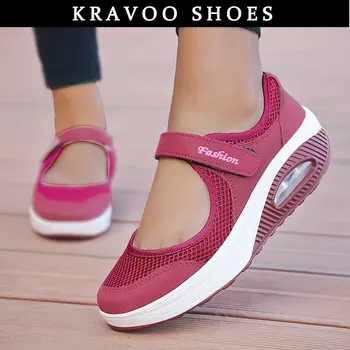KRAVOO Yaz Kırmızı Kadın platform sandaletler Kadın vulkanize ayakkabı gündelik ayakkabı Kadın Yumuşak Düz Bayan İçin Hafif Nefes