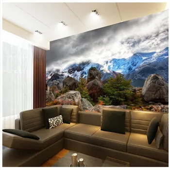 beibehang Duvar Paneli Karlı Dağlar Bulutlar Taş Fotoğraf Arka Plan Modern Duvar Oturma Odası için Büyük Resim Duvar Kağıdı