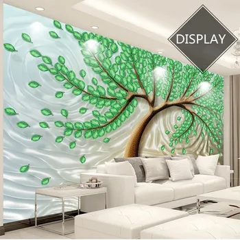 Özel Duvar Kağıdı 3D Kabartma Servet Ağacı Mutluluk Yeşil Yapraklar Avrupa Tarzı Arka Plan Duvar Papel De Parede Tapety Fresk