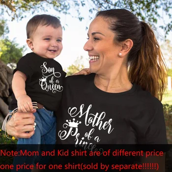1 adet Oğlu Kraliçe Anne Bir Prens Anne ve Oğlu Gömlek Anne ve Çocuk Erkek Bebek Eşleşen Tişörtleri Yaz Eşleşen Aile Tişörtleri