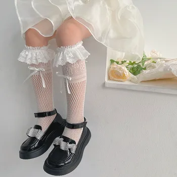 6 Renk Çocuk Kız Lolita Saten Dantel Jakarlı Çorap.Çocuk yürümeye başlayan Prenses yay çorap.İspanyol Tarzı Hollow Out Çorap Sox 1-15 T