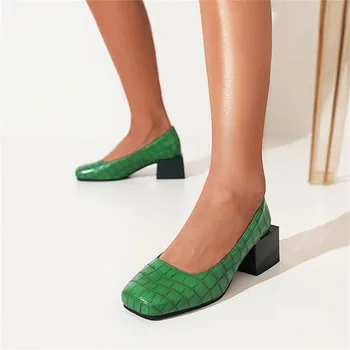 Kare Ayak Düşük Topuklu Pompalar Zarif Katı Sığ Taş Desen Pompaları Moda Klasik Artı Boyutu Ofis Parti Tüm Maç Ayakkabı