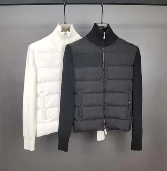 133065 Erkek Ceket Sonbahar Kış Yün Örme Dikişli Fermuar Siyah ve Beyaz Ceket Moda Rahat Kış Severlerin Giyim M4