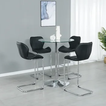 Bar sandalyesi Modern Tasarım Yemek ve Mutfak Bar Taburesi Metal Ayaklı 4'lü Set (Siyah) Siyah PU Metal [ABD Stok]