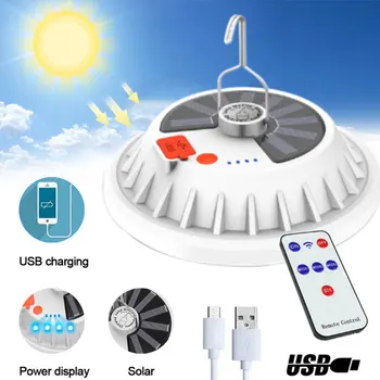 Güneş kamp ışık USB şarj edilebilir ampul lamba 60 / 120LEDs acil ışık uzaktan kumanda açık taşınabilir çadır fenerler BARBEKÜ için