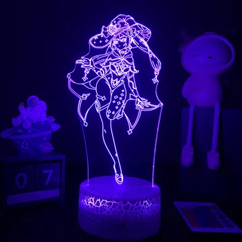 Genshin Darbe 3D LED Gece Lambası Renk Değiştirme Usb Akülü Usb Lamba Ganyu Mona Oyun Figürü Odası Dekor İçin Benzersiz Hediye