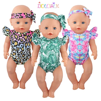 Oyuncak bebek giysileri Tek parça Mayo + saç bandı seti 43cm Bebek Yeni Doğan ve 18 İnç amerikan oyuncak bebek Aksesuarları OG Kız Bebek Hediye Oyuncak