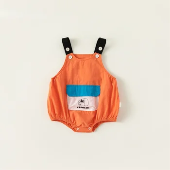 Yaz Bebek Tulum Bebek Atlama Takım Elbise Erkek Bebek Giysileri Renk Eşleştirme Cepler Bebek Kız Romper Bebek Bodysuits Giysileri çocuklar için