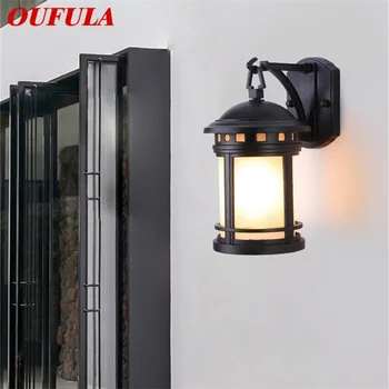 OUFULA açık Retro duvar lambası klasik aplikleri ışık su geçirmez IP65 LED ev sundurma Villa