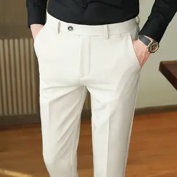 2023 İngiliz Tarzı erkek Takım Elbise Pantolon İnce İş Ofis Katı takım elbise pantalonları Zarif Klasik Kore Pantolon Erkek Düğün A130