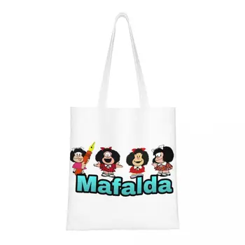 Quıno Arjantin Mafalda Comic Bakkaliye Alışveriş Çantaları Tuval Shopper Omuz Tote Çanta Büyük Kapasiteli Taşınabilir Karikatür Çanta