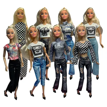 1 Takım Yeni Moda T-Shirt / Ceket + Pantolon oyuncak bebek giysileri İçin Uygun 11.8 inç Barbie Bebek rahat giyim