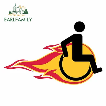 EARLFAMILY 13cm x 10.6 cm Tekerlekli Sandalye için Yangın Alevler Araba Çıkartmaları Karikatür Yaratıcı Siluet Çıkartması Tampon Sörf tahtası Dekorasyon