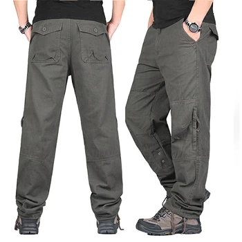 Erkek Bahar Kargo Pantolon Casual Baggy Joggers pamuklu uzun pantolon Sonbahar Streetwear Ordu Düz Slacks Askeri Taktik Pantolon