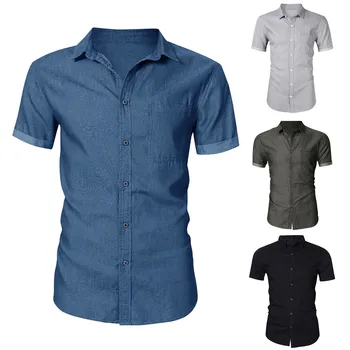 Düz Renk Iş Rahat Gömlek Yaz Kısa Kollu Düzenli Büyük Boy Resmi Giyim Erkek Ofis Düğme Bluzlar