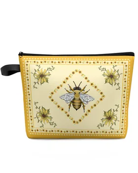 Pastoral Ayçiçeği Arı Büyük Kapasiteli Seyahat Kozmetik Çantası Taşınabilir makyaj kutusu Kılıfı Kadın Su Geçirmez kalem Kutusu