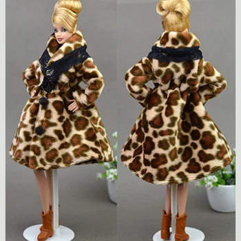 Moda Leopar kışlık kıyafet Kürk Ceket Barbie Bebek Giysileri uzun elbise Vestido Ceket Barbie 1/6 BJD Bebek Aksesuarları Oyuncaklar