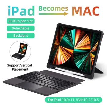Ayrılabilir Klavye iPad kılıfı 10.2 10.5 Hava 3 4 5 10.9 10th Nesil,iPad Pro için 11 12.9 kablosuz klavye Arkadan Aydınlatmalı Kapak